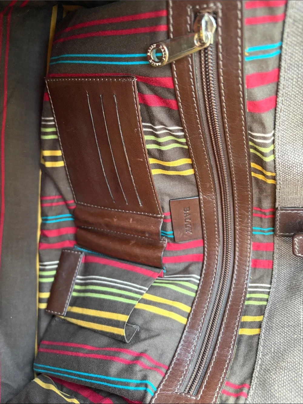 Bally Brown Canvas Messenger Bag with Dark Brown Leather Accents